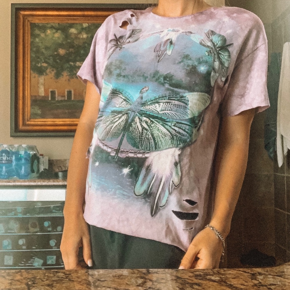 The Mountain purple tie dye dragonfly graphic T